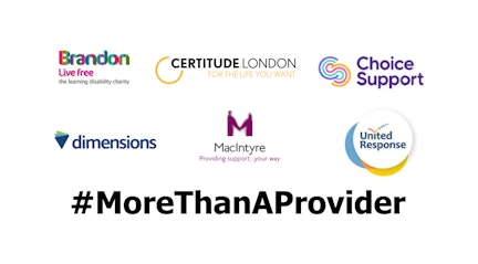 Image shows the logos for the More than a Provider partners: Brandon Trust, Certitude, Choice Support, Dimensions, Macintyre, United Response