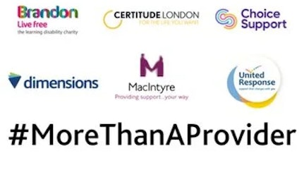 Image shows the logos for the More than a Provider partners: Brandon Trust, Certitude, Choice Support, Dimensions, Macintyre, United Response